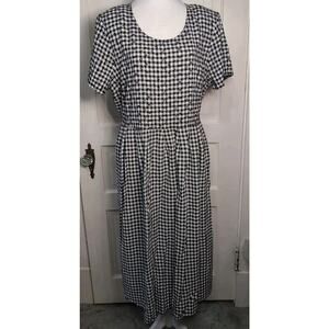 Vtg KDK designs Dress Gingham Floral Tie-Back USA‎ Black White Women's 18W(1133)